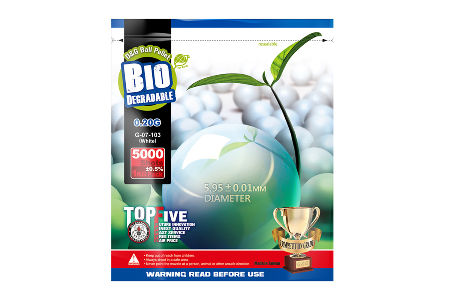 Premium Grade G&G Biodegradable BBs 0.20g (Bag/5000R) (White)